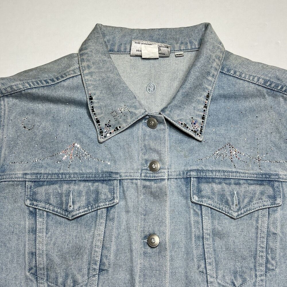 Vintage 90's Y2K Christine Alexander Denim Bling Jacket Women's 2XL Light Wash - Picture 2 of 11